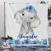 Personalised Plush Sherpa Blankets 75x100cm / Blue Flower Baby Elephant - Floral Personalised Blanket