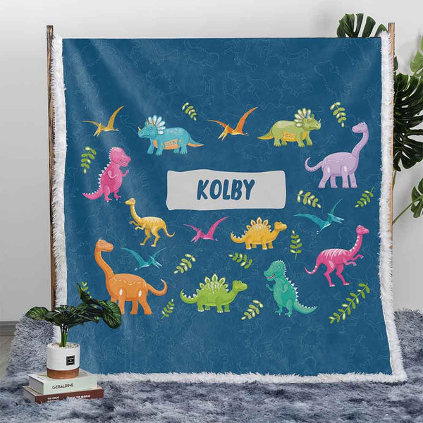 Personalised Plush Sherpa Blankets Cartoon Dinosaurs Personalised Blanket