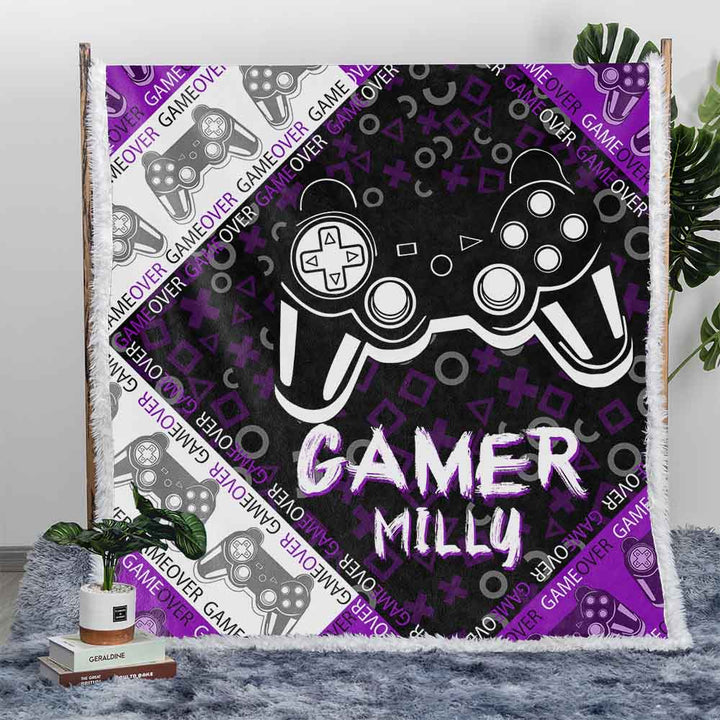 Personalised Plush Sherpa Blankets 75x100cm / Purple Game Over Personalised Blanket