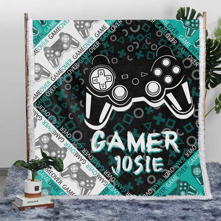 Personalised Plush Sherpa Blankets 75x100cm / Teal Game Over Personalised Blanket