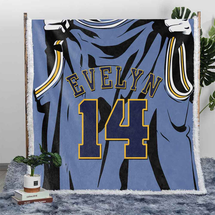 Personalised Plush Sherpa Blankets 75x100cm / Blue Navy Basketball Jersey Red Personalised Blanket