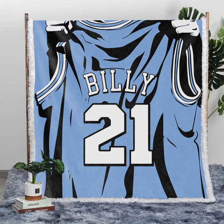 Personalised Plush Sherpa Blankets 75x100cm / Light Blue Basketball Jersey Red Personalised Blanket