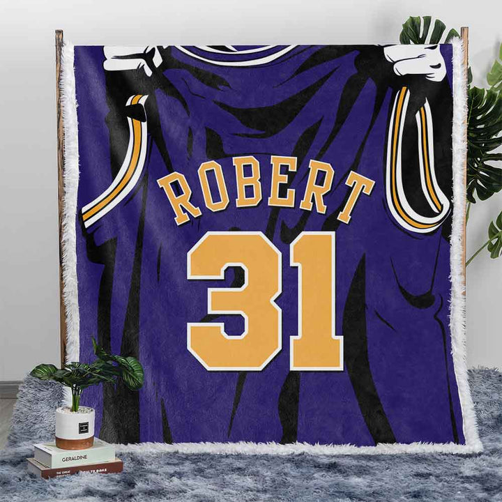 Personalised Plush Sherpa Blankets 75x100cm / Purple Yellow Basketball Jersey Red Personalised Blanket