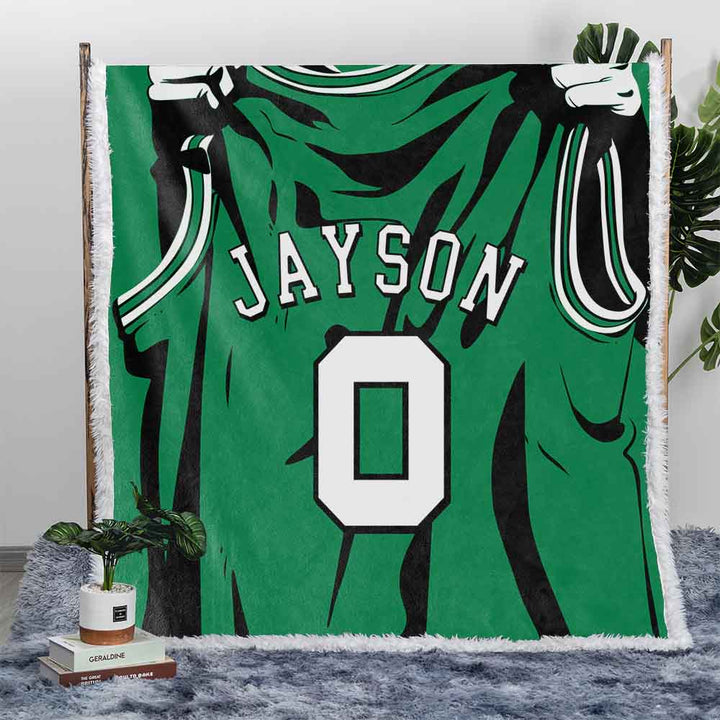 Personalised Plush Sherpa Blankets 75x100cm / Green White Basketball Jersey Personalised Blanket