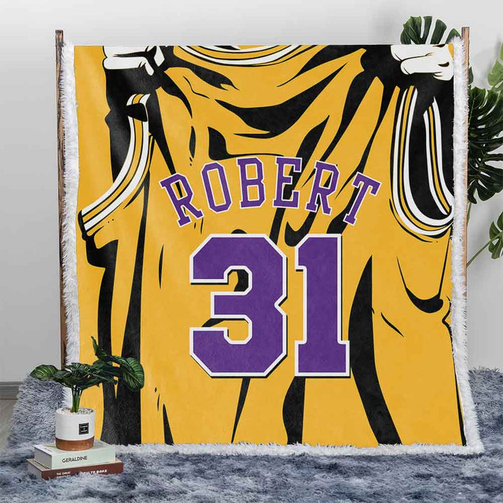 Personalised Plush Sherpa Blankets 75x100cm / Yellow Purple Basketball Jersey Red Personalised Blanket
