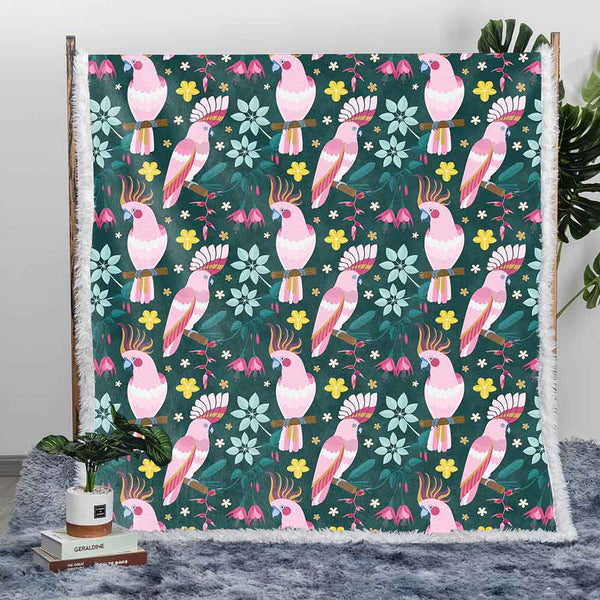 Pink Cockatoo Plush Sherpa Blankets Pink Cockatoo Blanket