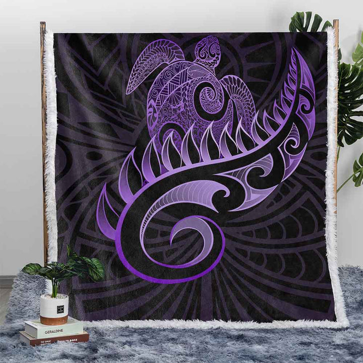 Queen Of Turtles Plush Sherpa Blankets Purple Fern Turtle Blanket