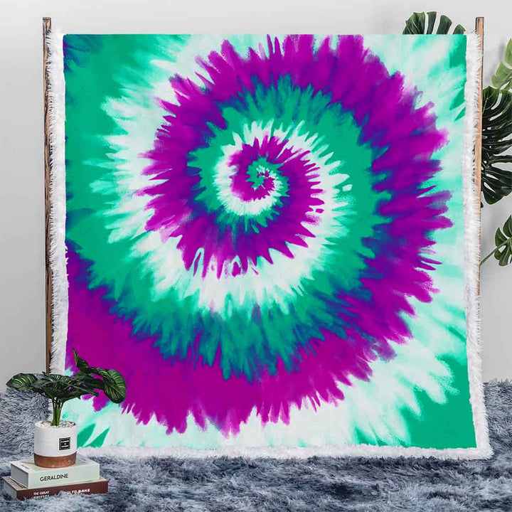 Rainbow Tie Dye Plush Sherpa Blankets Purple Teal Tie Dye Blanket