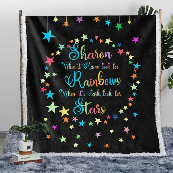 Personalised Plush Sherpa Blankets Rainbow Stars Personalised Blanket