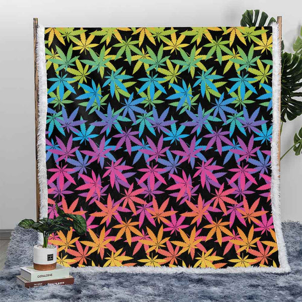 Rainbow Weed Plush Sherpa Blankets Rainbow Weed Black Blanket