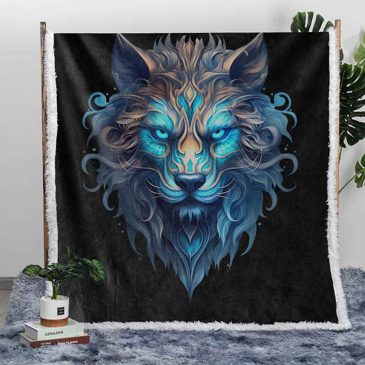 Sapphire Spirit Wolf Plush Sherpa Blankets Sapphire Spirit Wolf Blanket