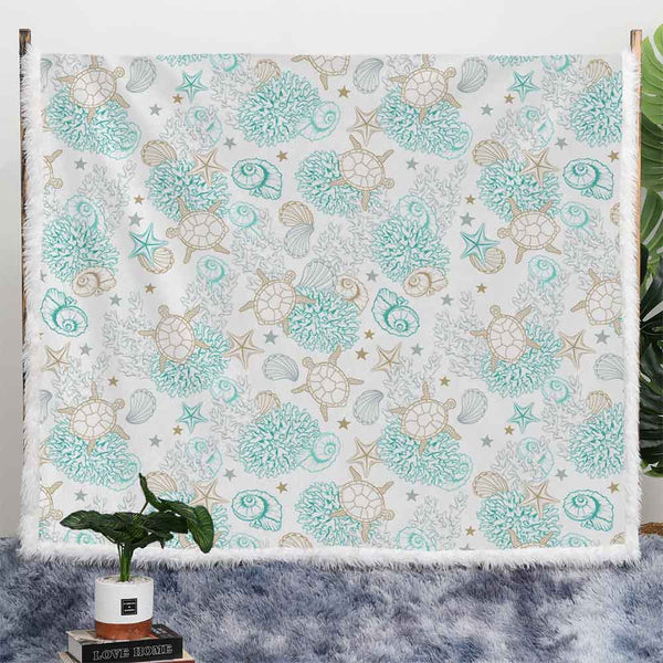 Sea Shell Turtles Plush Sherpa Blankets Sea Shell Turtles Blanket