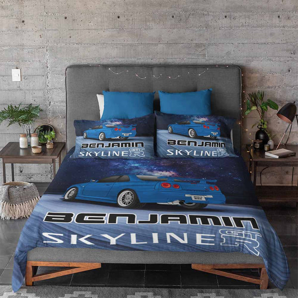 Personalised Skyline GTR Blue Personalised Quilt Cover Set