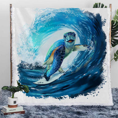 Queen Of Turtles Plush Sherpa Blankets Surfer Sea Turtle Blanket