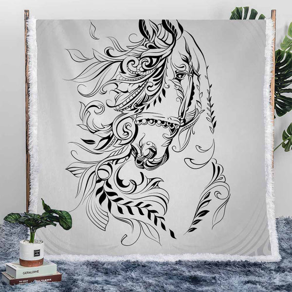 Tribal Horse Plush Sherpa Blankets Tribal Horse Blanket