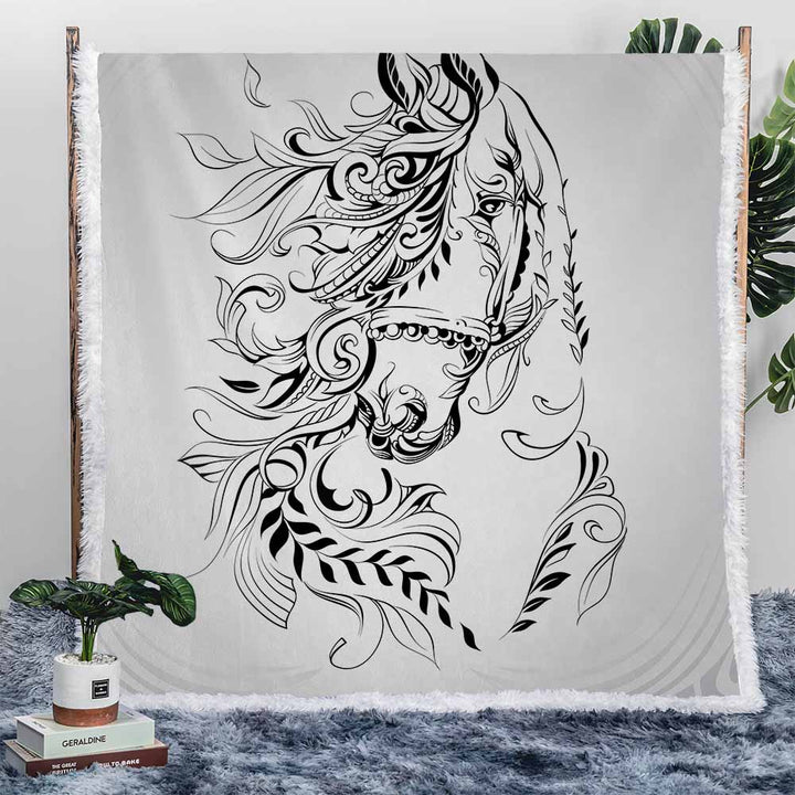 Tribal Horse Plush Sherpa Blankets Tribal Horse Blanket