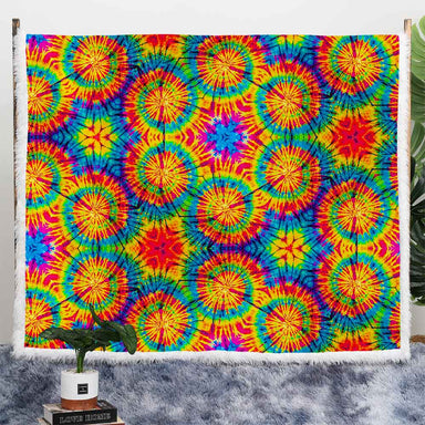 Rainbow Tie Dye Plush Sherpa Blankets Trippy Tie Dye Blanket
