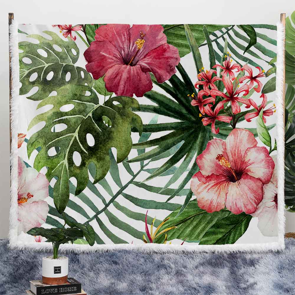 Tropical Hibiscus Plush Sherpa Blankets Tropical Hibiscus Blanket