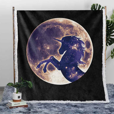 Unicorn Moon Plush Sherpa Blankets Unicorn Moon Blanket