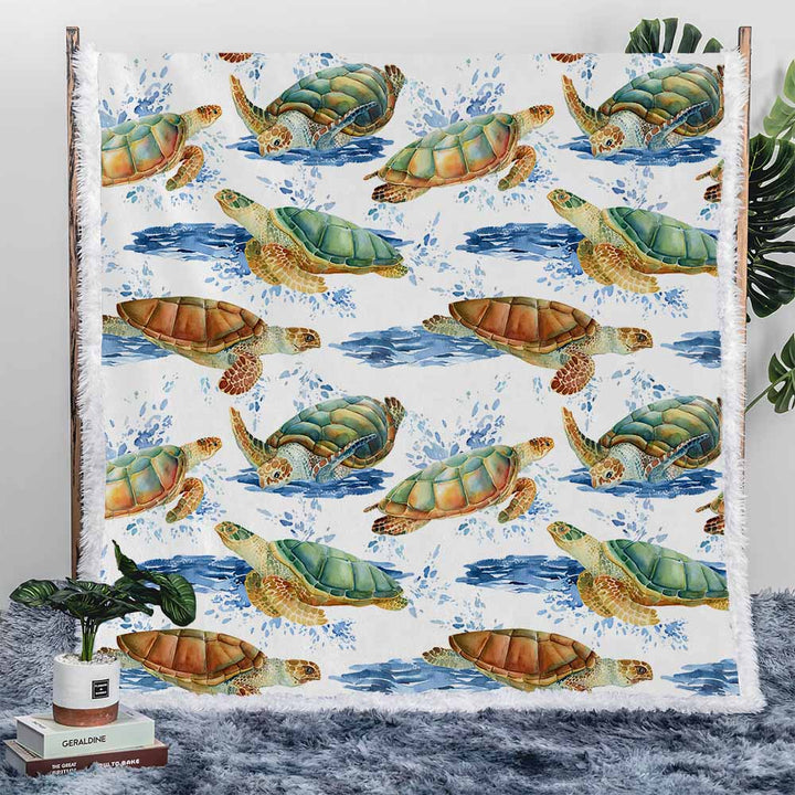 Water Painted Turtles Plush Sherpa Blankets Water Painted Turtles Blanket