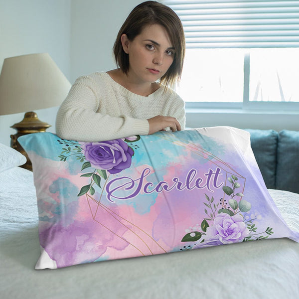 Personalised Watercolour Rose Name Personalised Pillow Cases