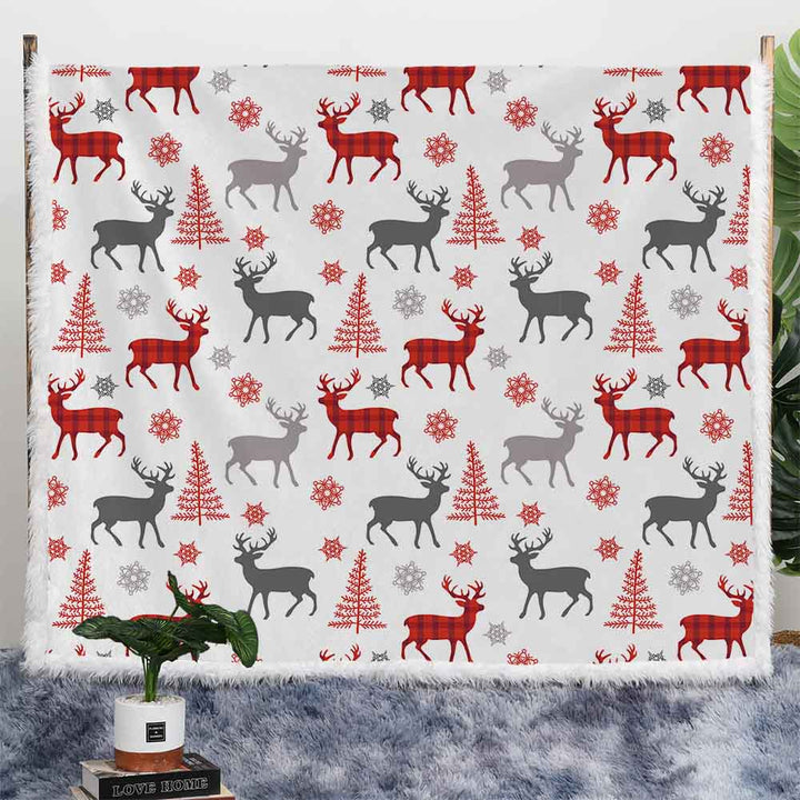 Xmas Reindeer Plush Sherpa Blankets Xmas Reindeer Blanket