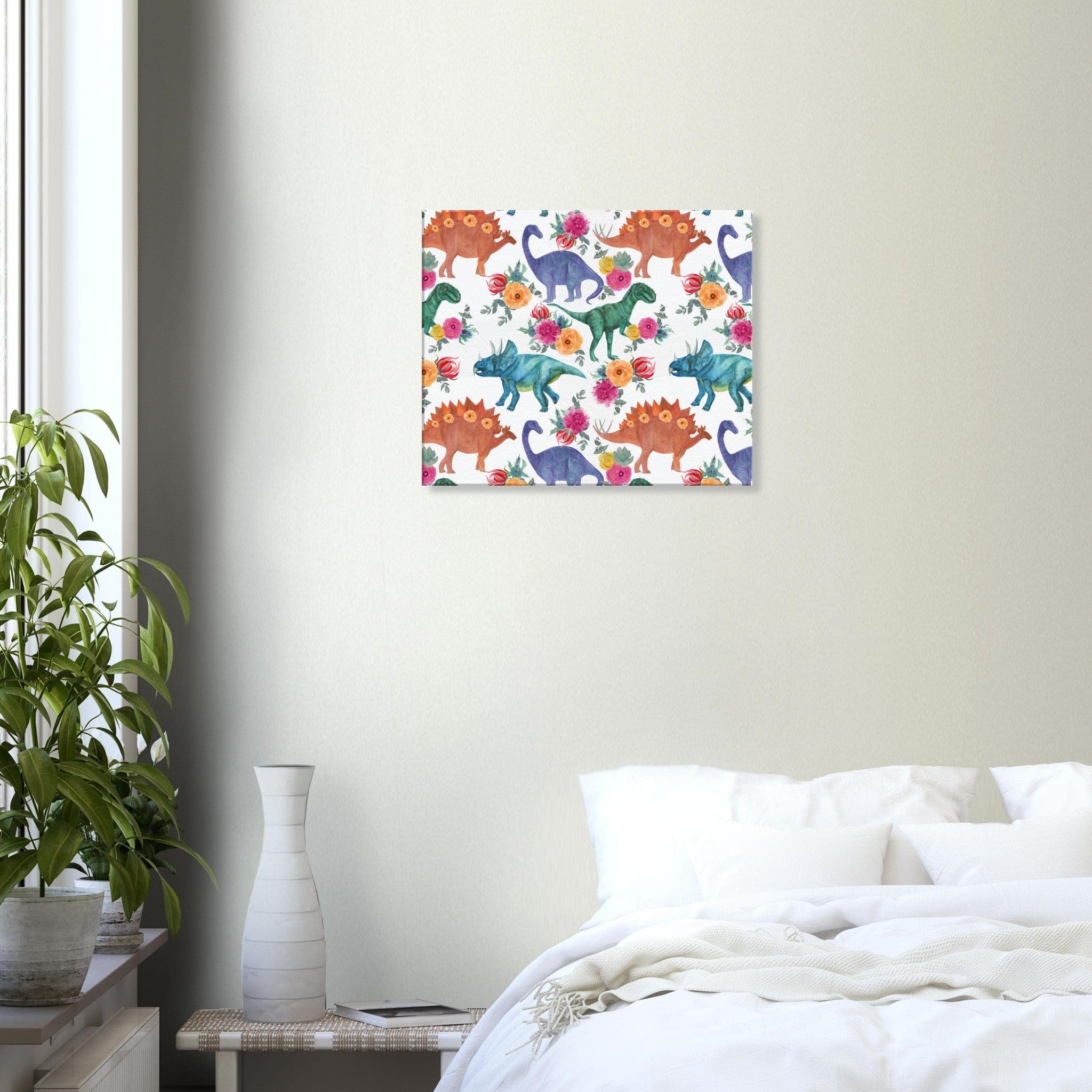 Little Squiffy Print Material 50x60 cm / 20x24″ / Horizontal Floral Dinosaurs Canvas Wall Art