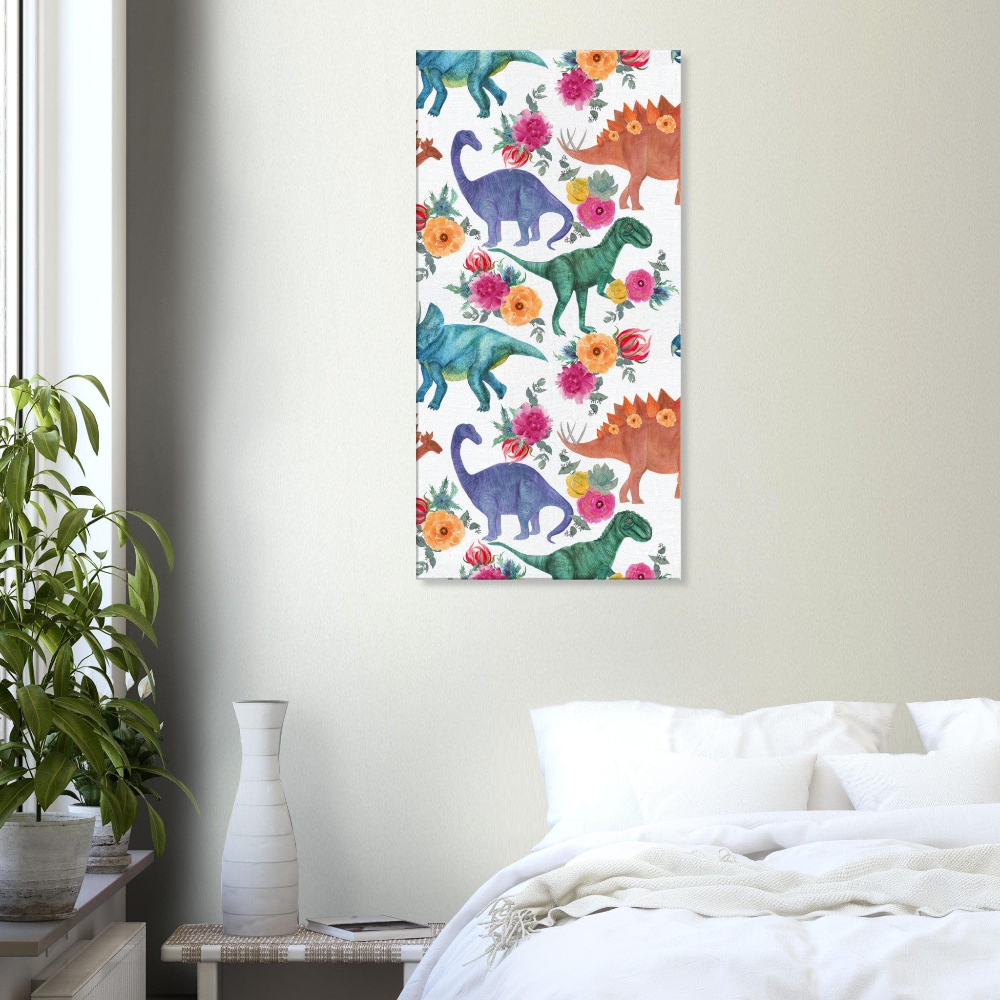 Little Squiffy Print Material 50x100 cm / 20x40″ / Vertical Floral Dinosaurs Canvas Wall Art