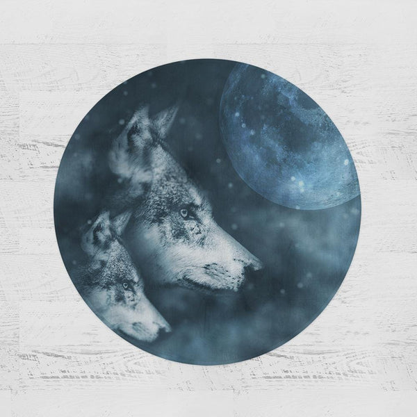Grey Wolf And Pup Grey Wolf And Pup Round Minky Blanket