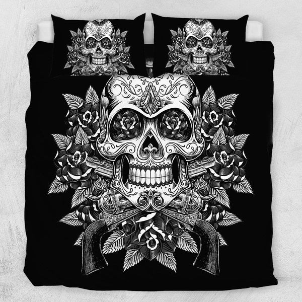 Guns And Roses Skull Guns And Roses Skull Quilt Cover Set