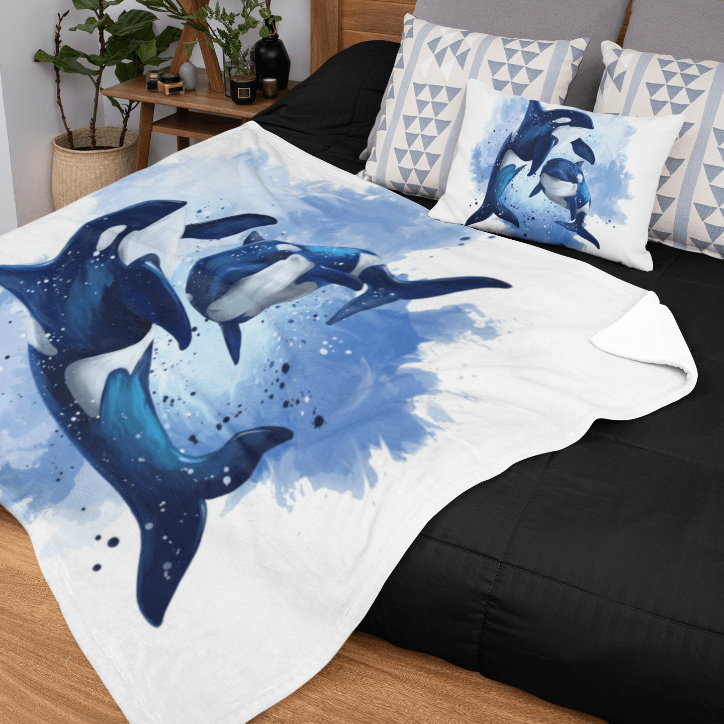 Orcas Of The Sea Orcas Of The Sea Squiffy Minky Blanket