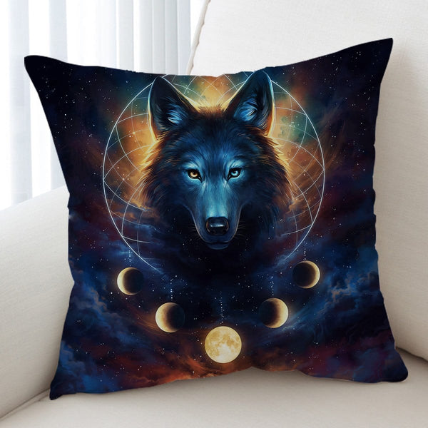 Galaxy Wolf Moon Dreamcatcher Galaxy Wolf Moon Dreamcatcher Cushion Cover