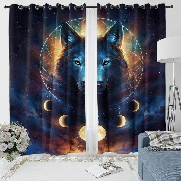 Galaxy Wolf Moon Dreamcatcher Galaxy Wolf Moon Dreamcatcher Curtain Set