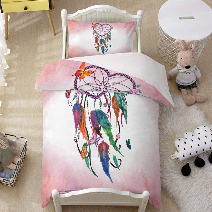 Heart Dreamcatcher Pink / Cot Pink and Blue Heart Dreamcatcher Quilt Cover Set