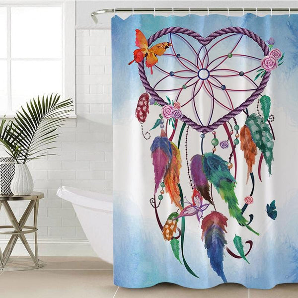 Blue Heart Dreamcatcher Blue Heart Dreamcatcher Shower Curtain
