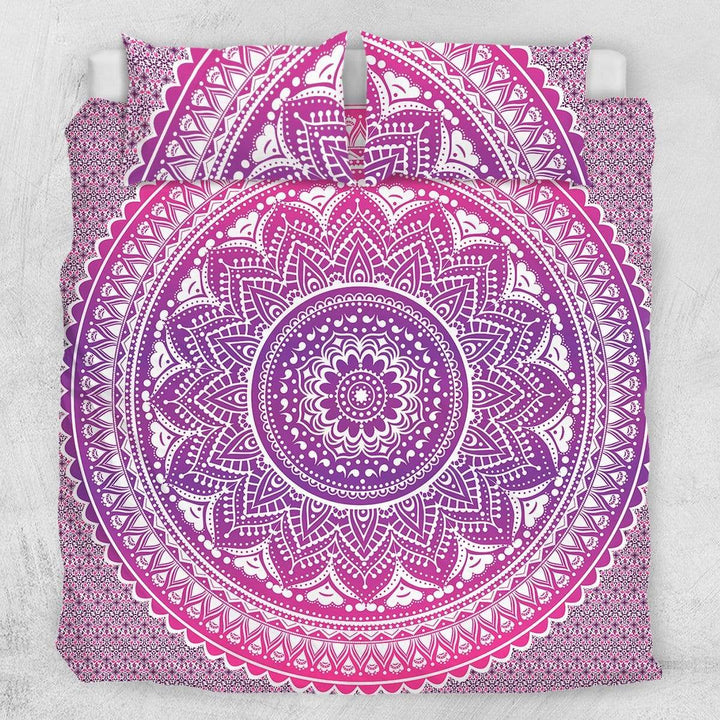 Flamingo Pink Ombre Mandala Flamingo Pink Ombre Mandala Quilt Cover Set