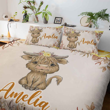 Personalised Baby Highlander Cow Personalised Quilt Cover Set