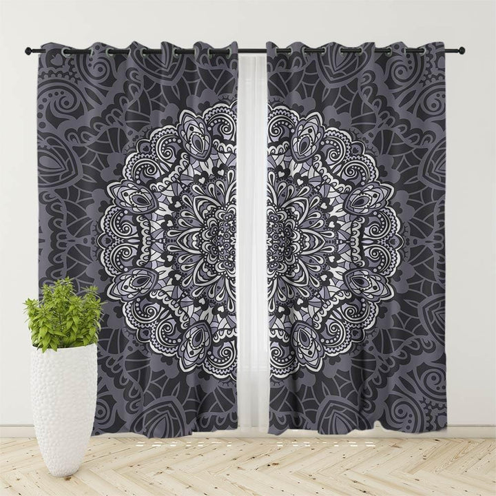 Black & White Mandala Curtain Set-Black & White Mandala-Little Squiffy