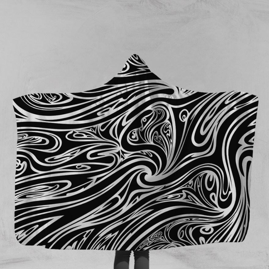 Black & White Waves Hooded Blanket-Black & White Waves-Little Squiffy