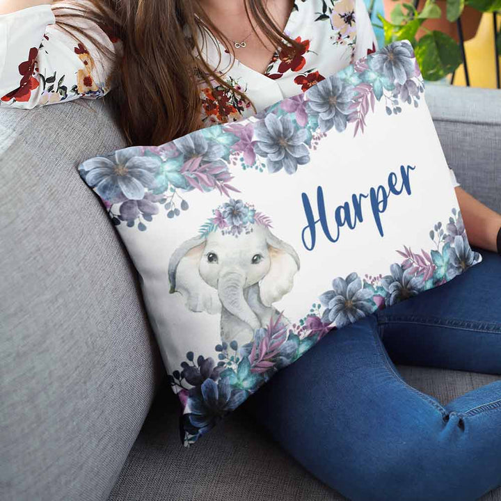 Baby Elephant - Floral Personalised Pillow Cases-Custom Design Personalised-Little Squiffy