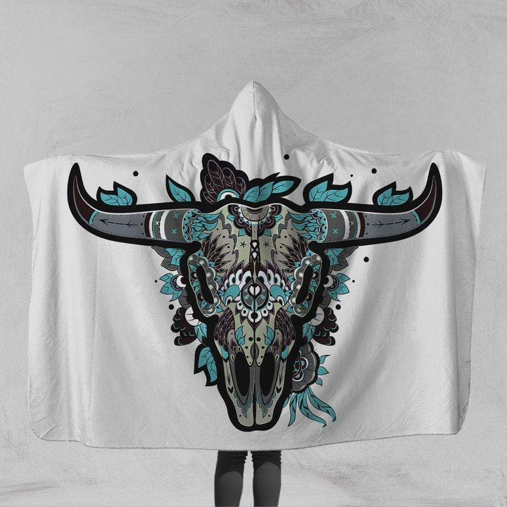 Bohemian Cow Skull Bohemian Cow Skull Hooded Blanket