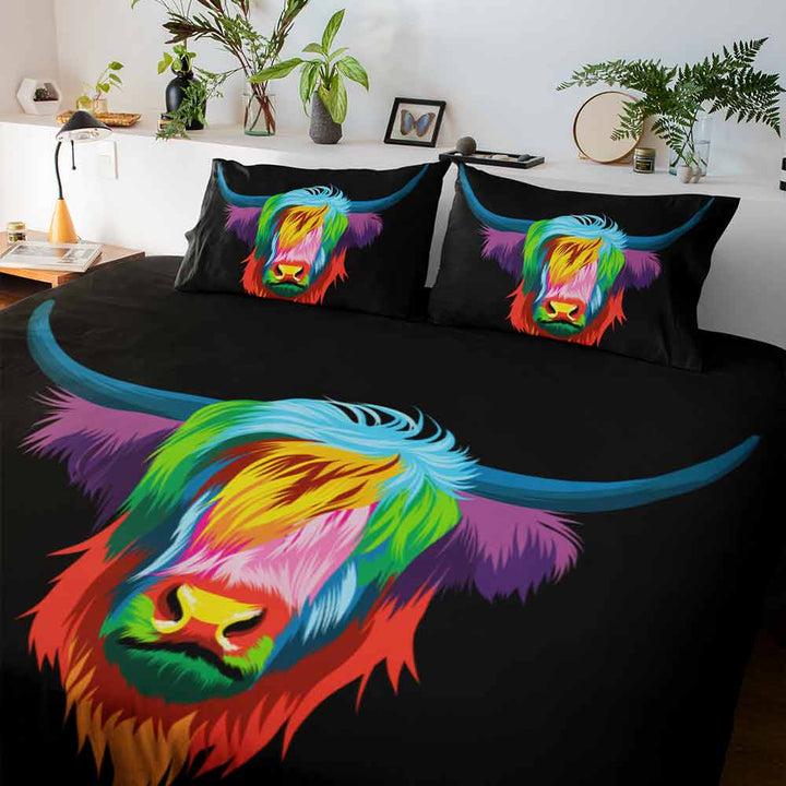 Bright Highland Cow Bright Highland Cow Quilt Cover Set
