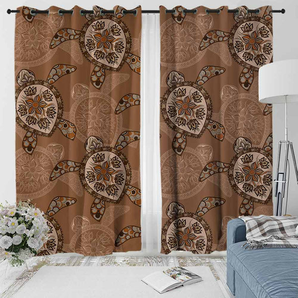 Bohemian Brown Turtles Curtain Set-Bohemian Brown Turtles-Little Squiffy