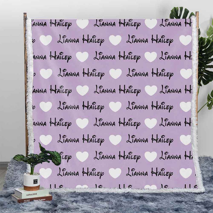 Personalised Plush Sherpa Blankets Cartoon Font Name Personalised Blanket - Heart