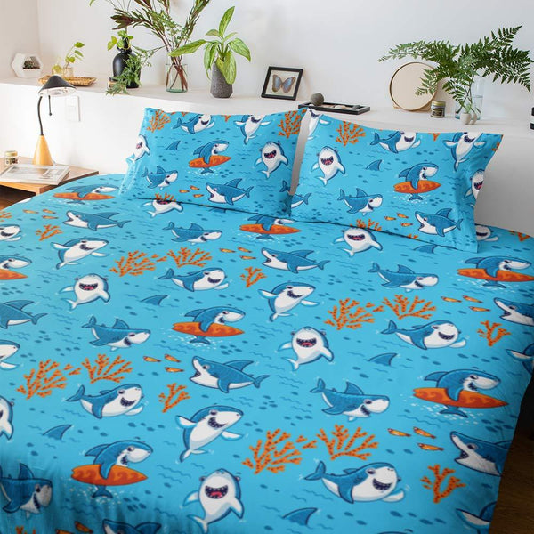 Cartoon Surfer Shark Cartoon Surfer Shark Quilt Cover Set