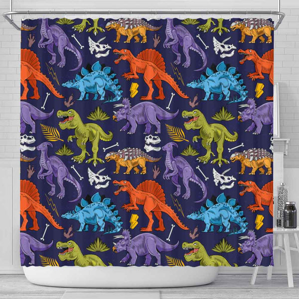 Colourful Dinosaurs Shower Curtain-Colourful Dinosaurs-Little Squiffy