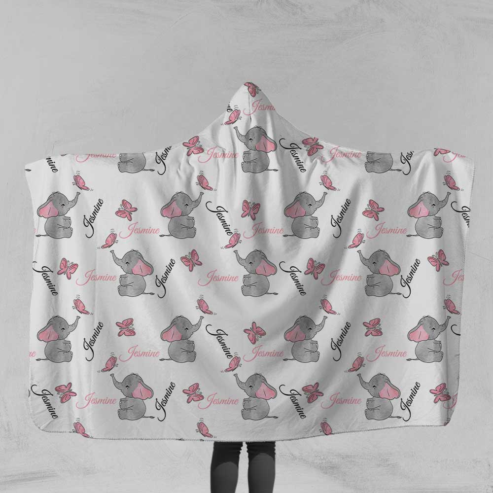 Personalised Cute Butterfly Elephant Personalised Hooded Blanket