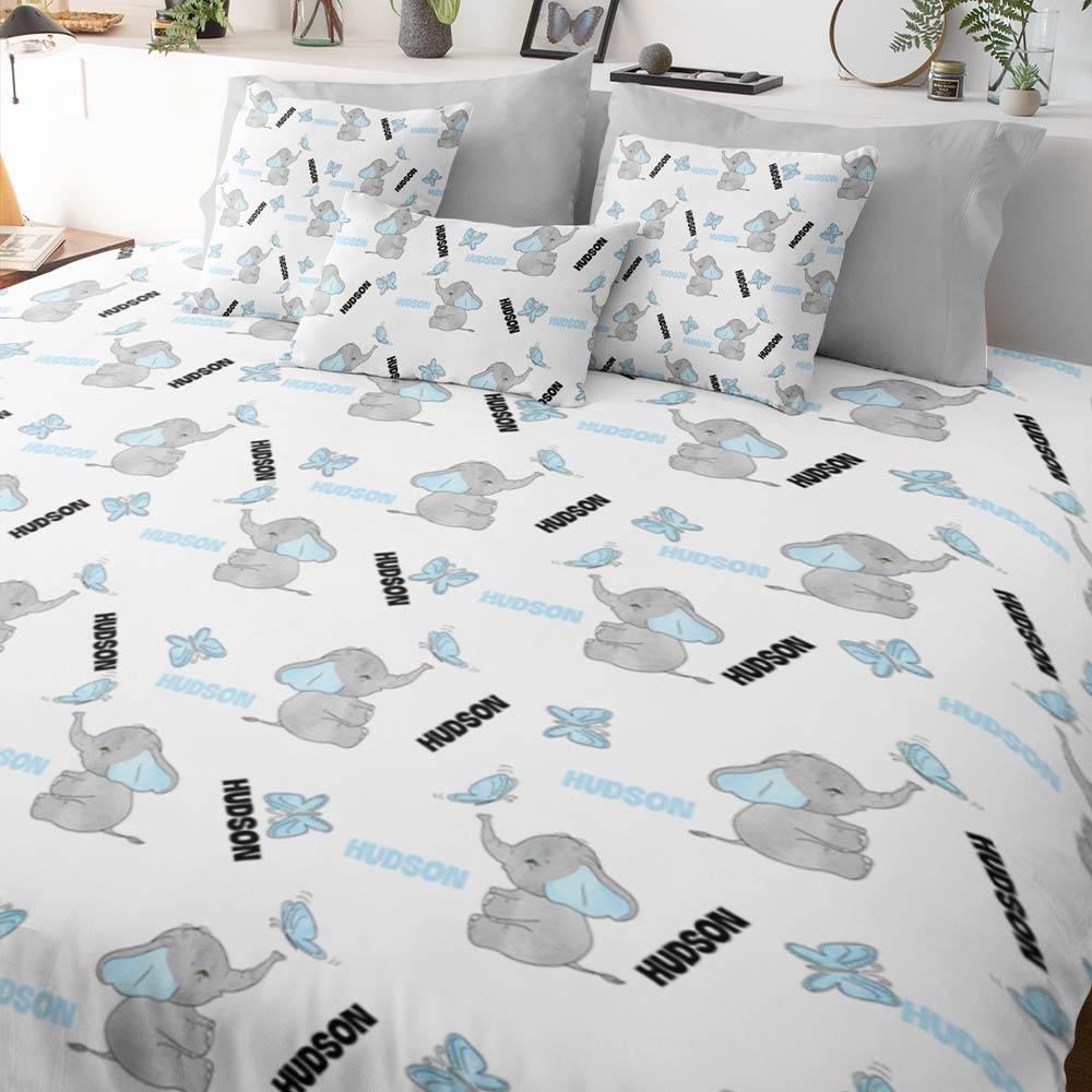 Personalised Cute Butterfly Elephant Personalised Quilt Cover Set