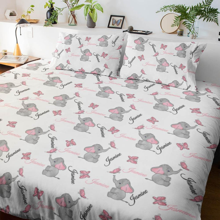 Personalised Cute Butterfly Elephant Personalised Quilt Cover Set