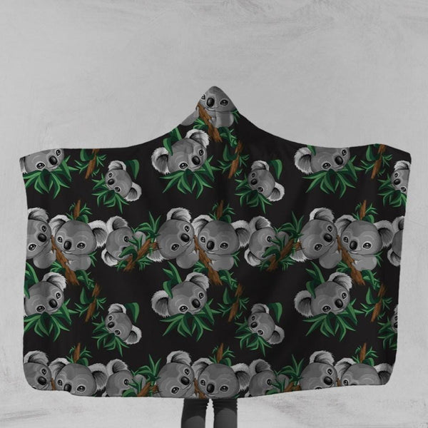 Cute Koalas Hooded Blanket - Black-Cute Koalas-Little Squiffy